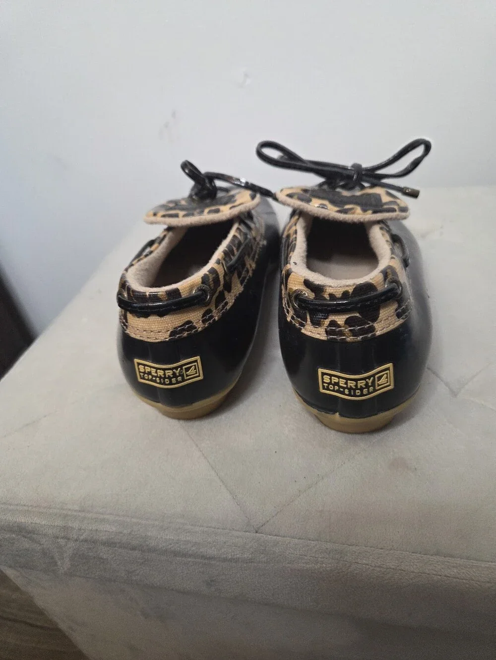 Sperry's‎ Black Duck Boot Shoes with Leopard Trim
